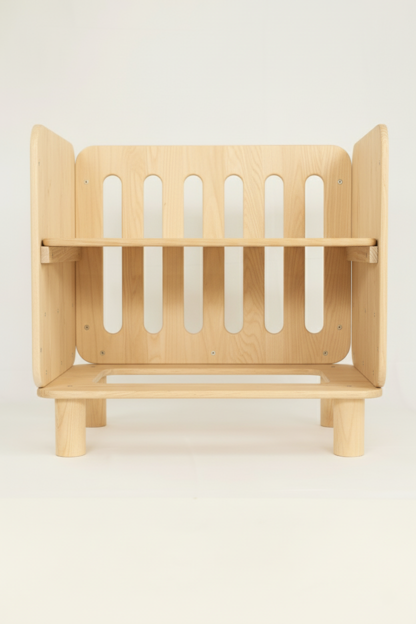 Minicuna colecho Nimbi madera natural primer plano